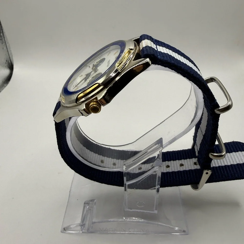 Nautica Vintage Moon Phase Watch 39mm Unisex Blue White Nylon Band (New Battery)